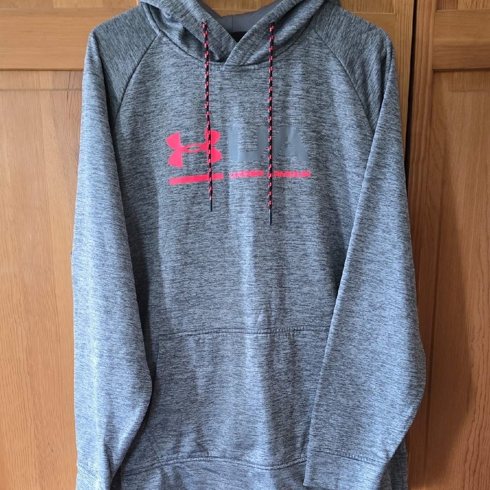 Under Armour Heather Gray Hoodie with Neon Pink Logo